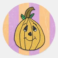 Purple and Orange Striped Pumpkin Halloween Classic Round Sticker