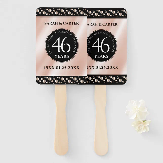 Elegant 46th Pearl Wedding Anniversary Celebration Hand Fan