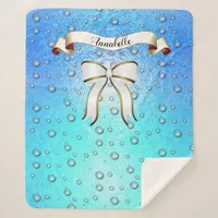 Stylish Elegant Shimmery Bow  Name Personalize Sherpa Blanket