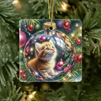 Reflection of Kitten in a Christmas Ornament  