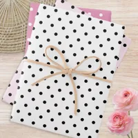 Polka Dots Pattern Set of 3 Pink White Dotty Wrapping Paper Sheets