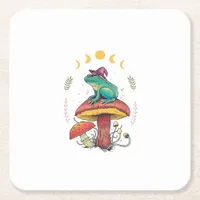 Cottagecore Aesthetic Goblincore Frog Wizard On Mu Square Paper Coaster