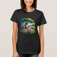 Girl Reading under a Tree Surrounded by Flowers T-Shirt