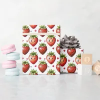 Cute Strawberry Character And Hearts Birthday  Wrapping Paper