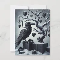 Gothic Christmas Tree With Black Hearts and Raven Postcard