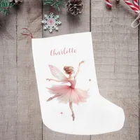 Fairy ballerina white pink girl name small christmas stocking