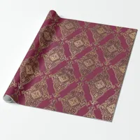 Vintage Paris Burgundy Red and Gold Grunge Damask Wrapping Paper