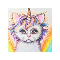 Unicorn Kitten Rainbow Watercolor Metal Print