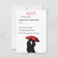  Romantic Parisian Red Umbrella  Love Silhouette RSVP Card