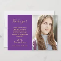 Thank You Graduate photo purple gold Invitation