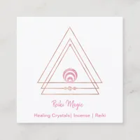 Reiki Magic Pink and Rose Gold Square Business Card