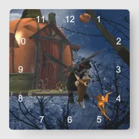 Cute Halloween Creature Encounter Square Wall Clock