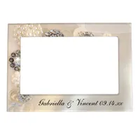 White Pearls and Diamond Buttons Wedding Magnetic Photo Frame