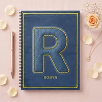 90s Faux Blue Denim Yellow Stitch Monogram R Notebook