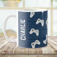 Video Game Controller Monogram Name Blue Coffee Mug