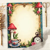 Alice Wonderland Mushrooms Teacup Scrapbook Paper
