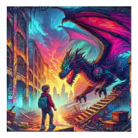 Boy Encounters a Dragon in a Dystopian World Acrylic Print