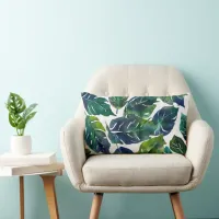 Green and Blue Foliage Philodendron Botanical   Lumbar Pillow