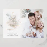 Simple Christmas Tree Photo Watercolors Real  Foil Holiday Card