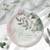 Calligraphy Floral Mr and Mrs Mauve ID771 Paper Plates