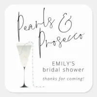 Elegant Pearls Prosecco Bridal Shower Thanks Square Sticker