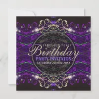 Purple Goth Deco Lace Fabulous 40 Party Invitation