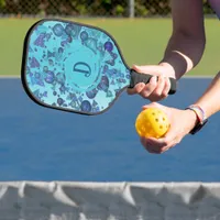 Modern geometric shapes with monogram in blue pickleball paddle