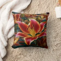 Vibrant Lily Blooms in a Garden at Dusk Throw Pillow