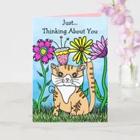 Folk Art Kitty Cat Thinking About You Card