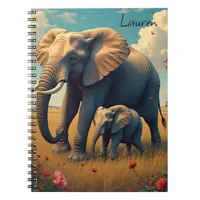 A Sweet Mama and Baby Elephant Personalized Notebook