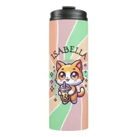 Cute Kawaii Kitten with Bubble Tea Personalized Thermal Tumbler