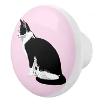 Black and White Tuxedo Cat Custom Ceramic Knob