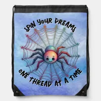 Cute Spider Inspirational Quote Monogram on blue | Drawstring Bag