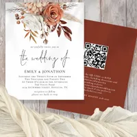 Budget Rustic Terracotta Florals QR Code Wedding Flyer