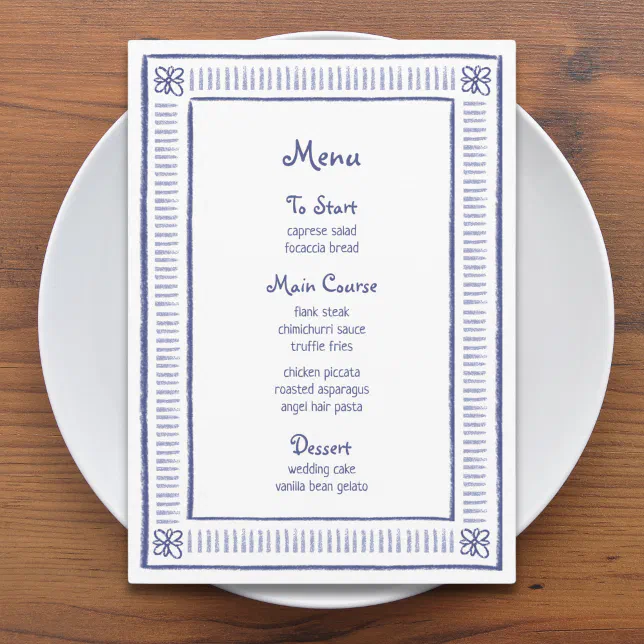 Navy Blue Quirky Playful Hand Drawn Wedding  Menu