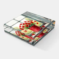 Red Coffee Tin of Red Poppies Paperweight
