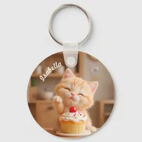Cute Orange Kitten with a Cupcake Keychain