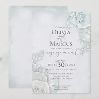 Elegant Engagement Pale Blue Rose Invitation