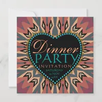 Earthy Bohemian LoveHeart Dinner Party Invitations