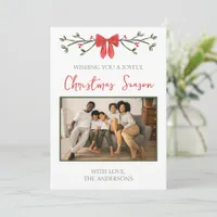 Personalized Christmas Photo Card with Bow & Holly