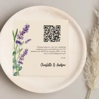 Lavender florals beige QR code wedding RSVP Enclosure Card