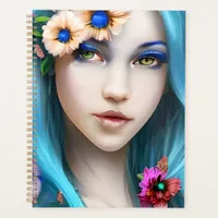 Ethereal Woman with Flowers in her Blue Hair Planner