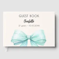 Teal green cream bow birthday guest book