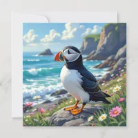 A Cute Puffin on the Sea Shore Blank Note Card