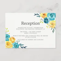 Turquoise and Yellow Floral Wedding Reception Enclosure Card