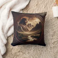 Jesus in Majestic Mountain Landscape at Dusk Throw Pillow