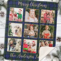 Family Photo Collage Custom Modern Holiday Plaid Sherpa Blanket