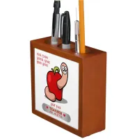 Teacher Appreciation Worm in Apple Add Name Pencil Desk Organizer