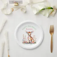 Personalized Baby Deer in Flowers Girl's Birthday  Paper Plates