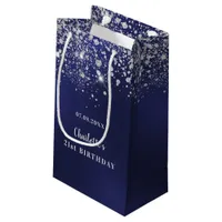 Birthday blue white glitter dust monogram small gift bag